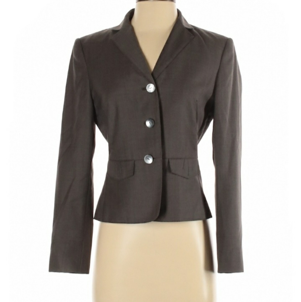 Calvin Klein Solid Gray Brown Blazer